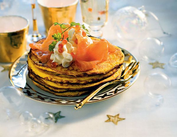 Sweet potato pancakes with pickled salmon