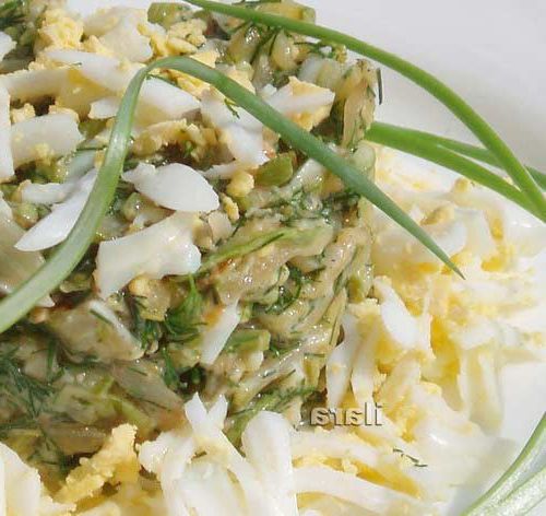 Salad of grilled zucchini and eggs