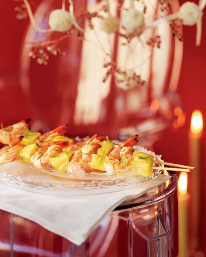 Skewers of shrimp and pineapple
