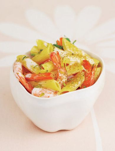 Penne with prawns