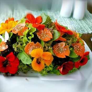 Spicy salad with nasturtiums and chives