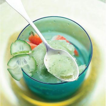 Cucumber sorbet with fruit salad