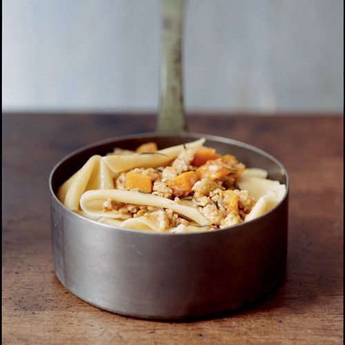 Pappardelle with ragout rosemary, pumpkin and chicken