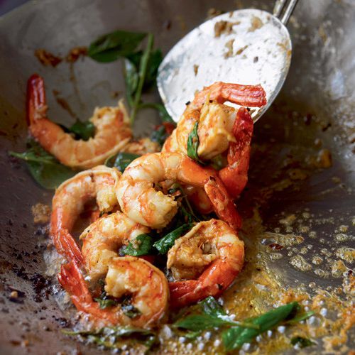 Fried prawns with ginger