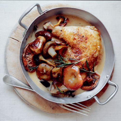 Chicken, baked with mushrooms