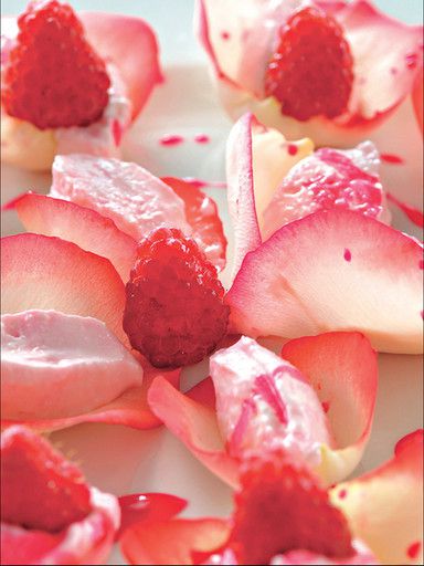 Raspberries with whipped cream cheese and rose water