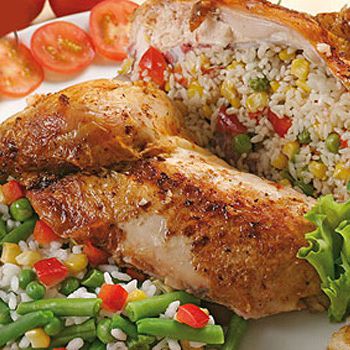 Chicken in honey, stuffed with a mixture of Hawaiian