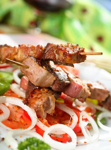Shish kebab marinated in cranberry