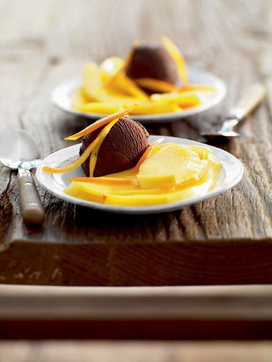 Chocolate ice cream with mango