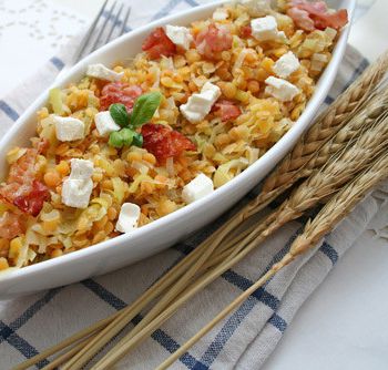 Lentil salad with feta cheese