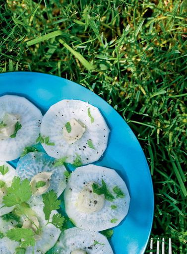 Radish carpaccio with hummus