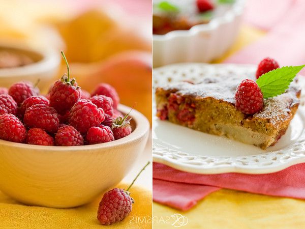 Pie of pears, raspberries and almonds