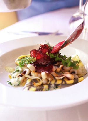 Pasta with sauce of beets