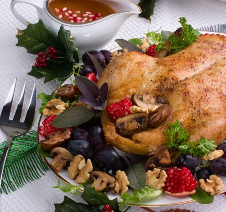 Duck stuffed with rice and herbs