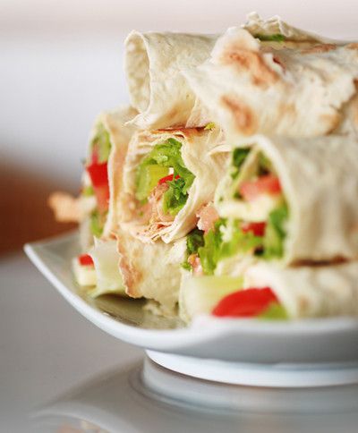 Rolls of vegetables in pita bread