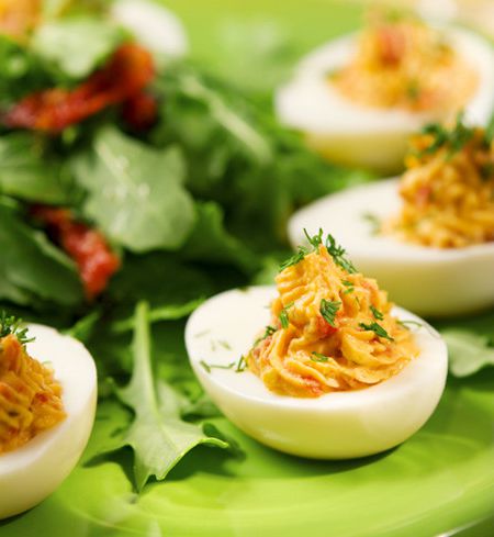 Eggs stuffed with salmon and cream cheese