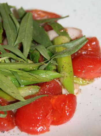 May vegetable salad with tomatoes and asparagus