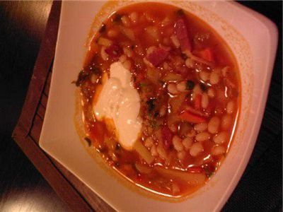 Pickle with beans and bacon