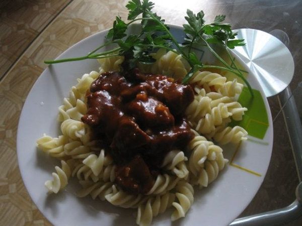 The meat in sweet and sour sauce