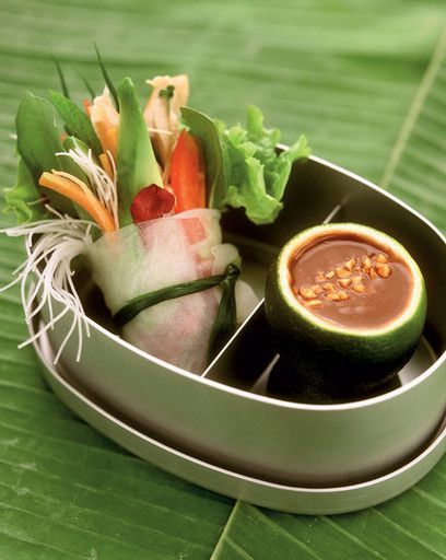 Rolls with vegetables rice paper with peanut sauce