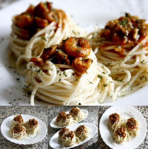 Nests with seafood