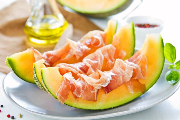 Appetizer of melon and prosciutto