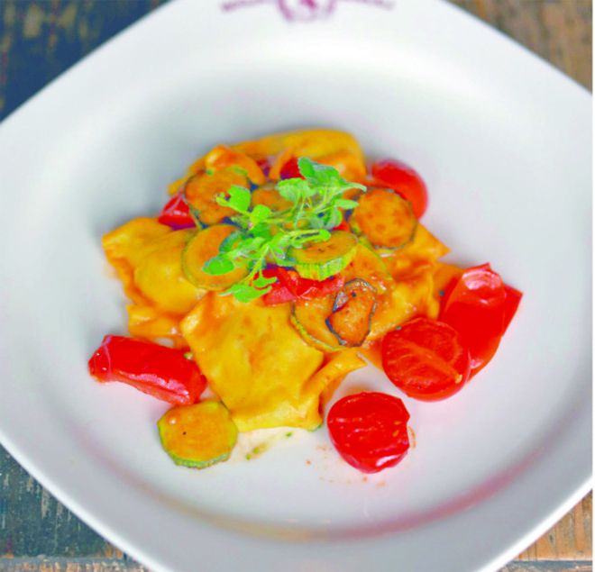 Tortelli with potatoes, spinach and mascarpone on Gianluca Kaneski and Ornella Passavant