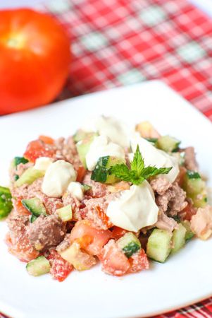 Salad with cod liver and vegetables
