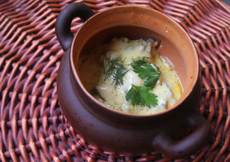 Julienne with chicken and mushrooms
