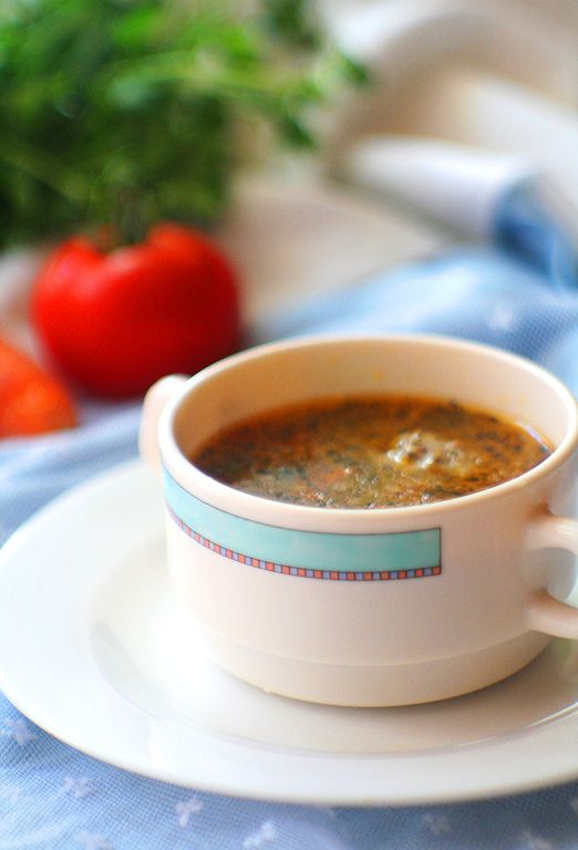 Rice soup with meatballs