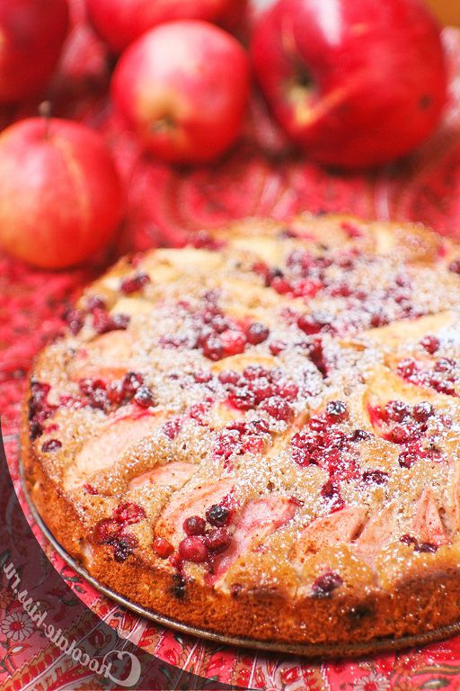 Cake with apples and cranberries