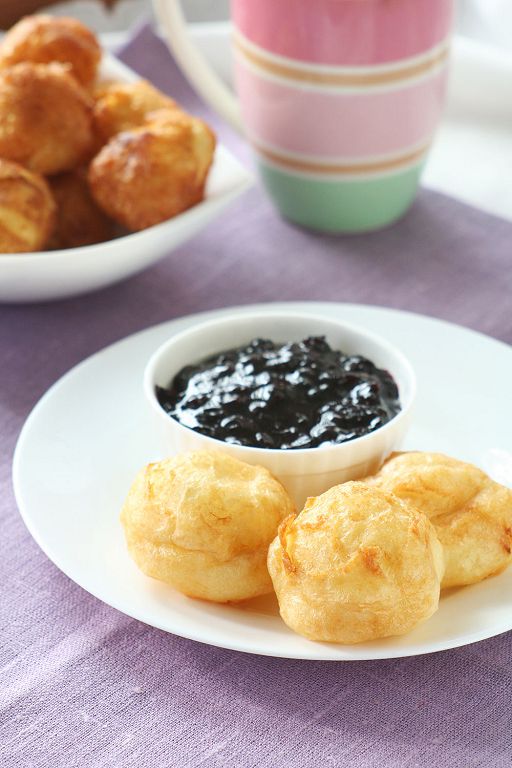 Donuts choux pastry with berry jam