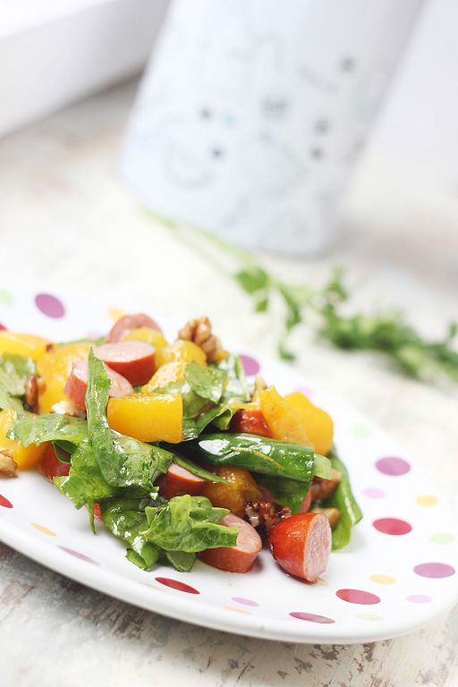 Light salad with walnuts and peaches