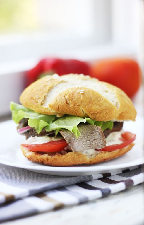 Hamburger with roast beef and homemade scones
