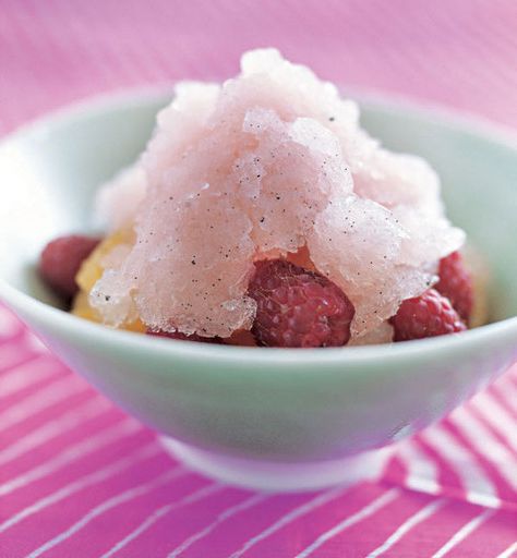 Vanilla ice cream granite grapefruit with fresh berries