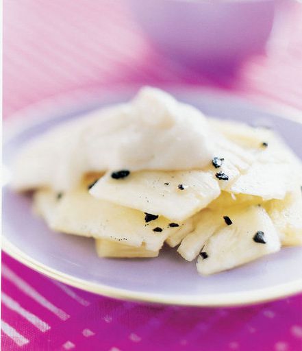 Marinated pineapple with honey creamy mascarpone cheese