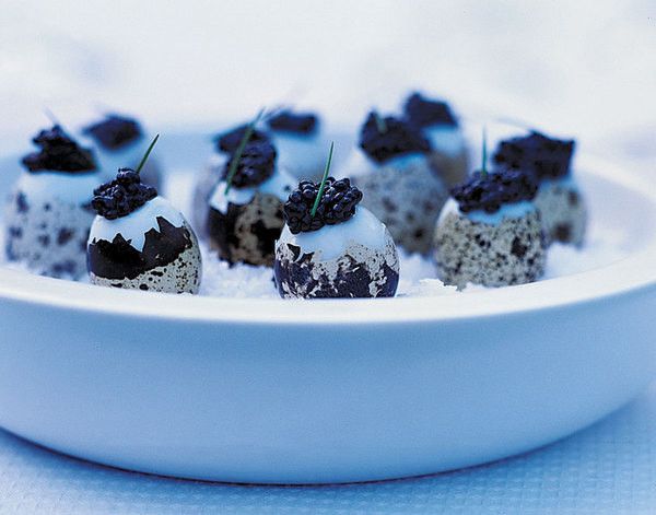 Quail eggs with caviar