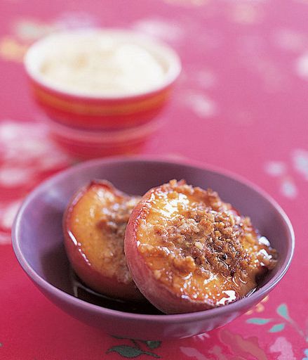 Stuffed peaches in maple syrup
