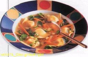 Broth with vegetables and ravioli