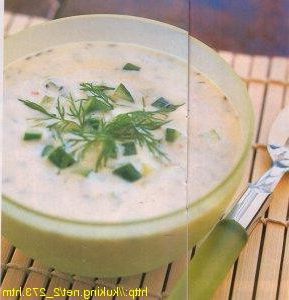 Milk soup with yogurt, cucumber and dill