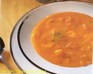Tomato soup with prawns