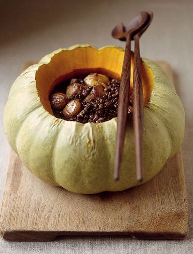 Pumpkin with lentils and chestnuts