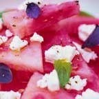 Watermelon salad with feta cheese and basil