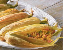 Roasted corn succotash in wrappers