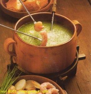 Fondue with dill and seafood