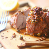 Pork baked in cinnamon, orange juice and French mustard