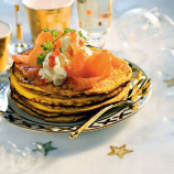 Sweet potato pancakes with pickled salmon Sweet potato pancakes with pickled salmon
