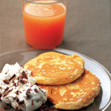 Pancakes with cheese and cereal with chocolate