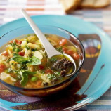 Minestrone with tapenade of olives