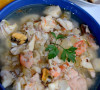 Ear soup with fish and seafood